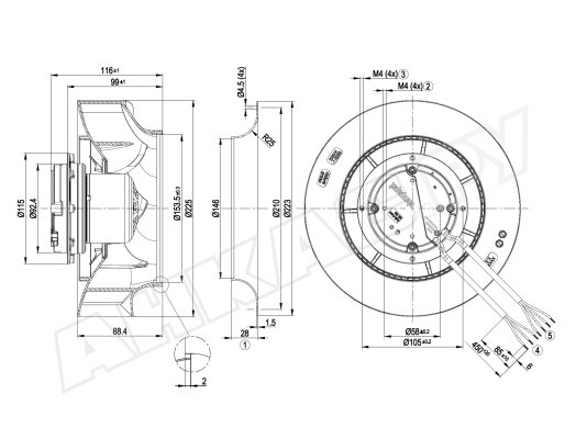 Центробежный вентилятор Ebmpapst, арт: R3G225RH1901.