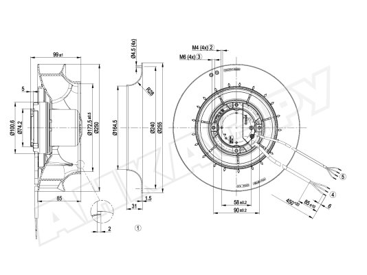 Центробежный вентилятор Ebmpapst, арт: R3G250RE0707.