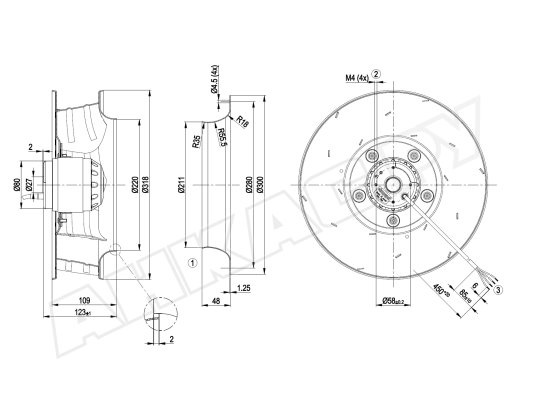 Центробежный вентилятор Ebmpapst, арт: R4E310AR0601.