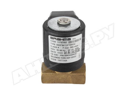 Газовый электромагнитный клапан Brahma E6G*S8*3/8*GMOC 13747001 Газовый электромагнитный клапан Brahma E6G*S8*3/8*GMOC 13747001